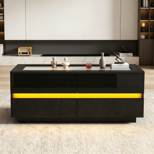 Mesa de centro negra con 4 cajones y luz LED 40x100x50cm
