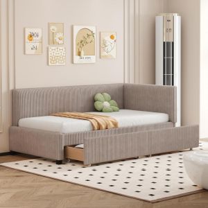 Cama 90x200cm con 2 cajones grandes, lamas, ahorra espacio, gris