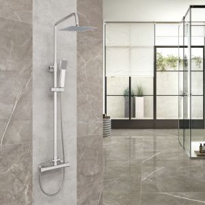 Aica ducha de baño termostato 85-125cm acero inoxi barra cromada cuadrada