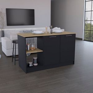 Isla de cocina enebro en melamina con 2 puertas y 6 estantes