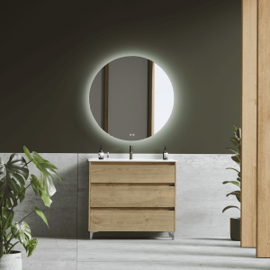 Mueble baño a suelo |lavabo cerámico |patas cromo 3 cajones |70 cm roble