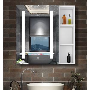 Armario con espejo para baño 70 x 40 cm, gabinete x2 y espejo con luz x1