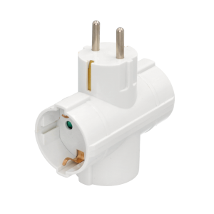 Adaptador corriente triple enchufe schuko en cruz 3x16a, 250v. Color blanco