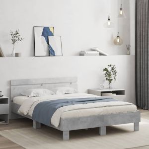 Cama cabecero y luces LED gris hormigón 120x200cm