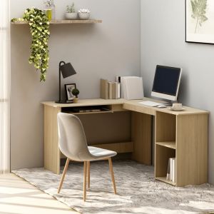 Escritorio forma de l madera contrachapada roble 120x140x75 cm