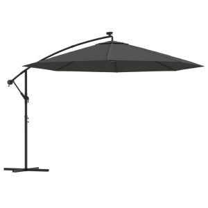 vidaXL sombrilla voladiza luces LED y poste de metal antracita 350 cm
