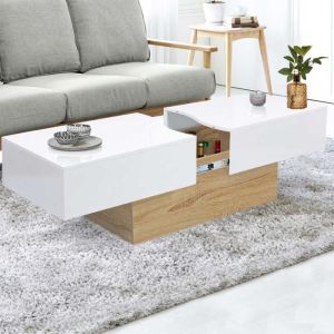 Mesa de centro rectangular deslizante marta imitación de haya y blanca