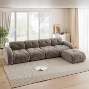 Sofá en l modular chenilla marrón 4 plazas con reposapiés sin montaje