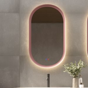 LEDimex-espejo LED retroiluminado ovalado milano 90x50 rosa coral–3/LED