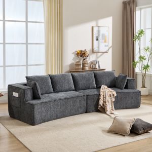 Sofá modular curvo terciopelo gris oscuro 4 plazas