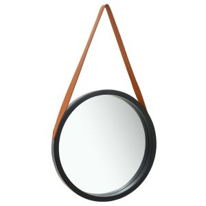 Espejo de pared con correa negro 50 cm