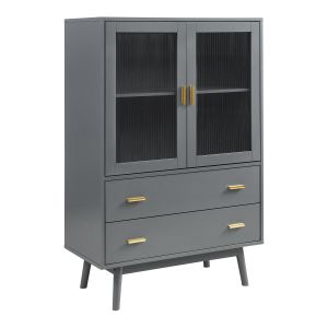Vitrina susa con 2 puertas y 2 cajones mdf 120x80x40 cm gris [en.casa]