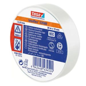 Cinta aislante homologada blanca 19 mm x 20