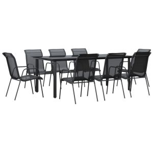vidaXL juego de comedor para jardín 9 piezas acero y textilene negro