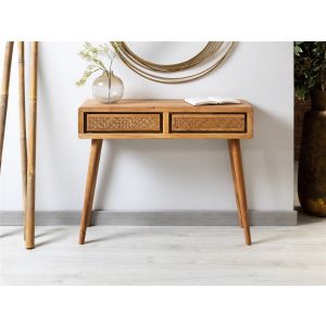 Consola nori acacia/rattan 90x30x78 cms. 90x30x78 cms