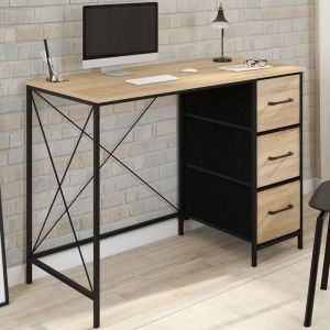 Escritorio industrial - madera negra - 3 cajones - 100 cm