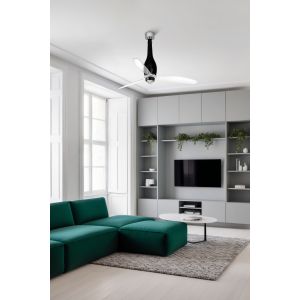 Ventilador de techo 1280 mm negro brillante acero y vidrio con luz dc