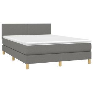 vidaXL cama box spring con colchón tela gris oscuro 140x200 cm