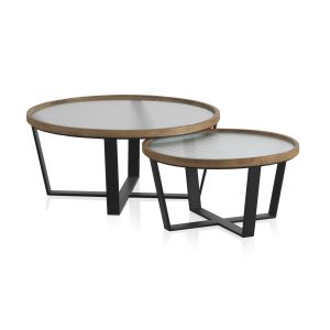 Set de 2 mesas de centro redondas con tapa de cristal, 80x80x36cm