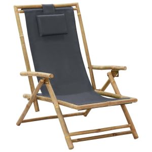 vidaXL silla de relajación reclinable de bambú y tela gris oscuro