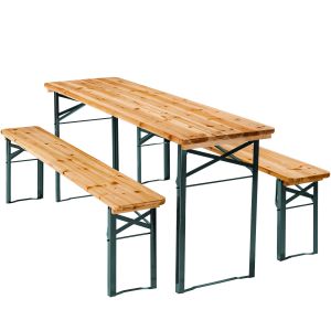 Conjunto de mesa y bancos de madera 3 piezas
