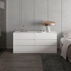 Comoda asteria doble en melamina, seis cajones con rieles metalicos