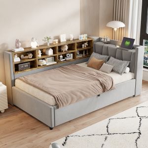 Cama con colchón blando,90x202cm,terciopelo,gris claro.
