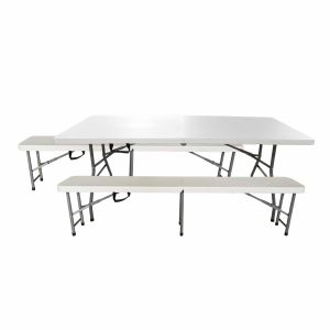 Conjunto mesa + 2 bancos plegables y portátiles gardiun new koln 180x74x74