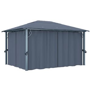 vidaXL cenador con cortina gris antracita aluminio 400x300 cm