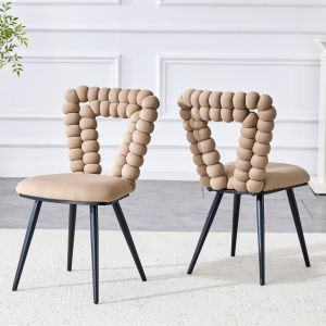 Silla de comedor terciopelo camel set de 2 respaldo geométrico