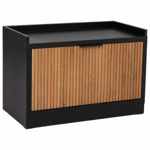 Banqueta zapatero de madera y metal negro 80x38x53