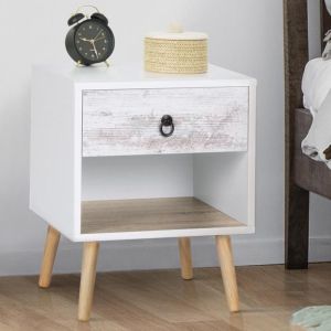 Mesitas de noche escandinavas - lote de 2 - blanco y madera - 40 cm