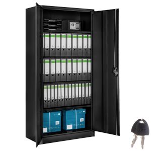 Armario archivador de acero con 5 estantes, 40x80x180 cm, negro