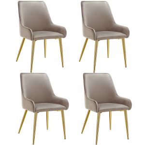 4 sillas de comedor tapizadas, acero, aspecto aterciopelado, gris topo