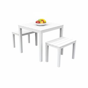Set de salón exterior alambico, mesa, plástico blanco
