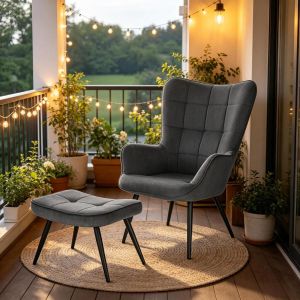 Sillón relax pana gris oscuro con reposapiés y brazos