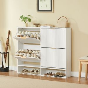 Zapatero para recibidor con 2 puertas abatibles blanco 102x120x24cm