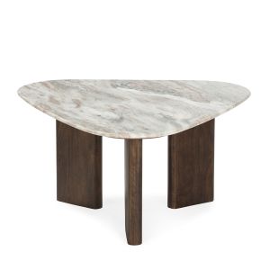 Mesa de centro 85,09x85,09x43,82 marmol blanco, madera nogal
