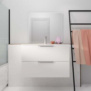 Mueble baño 60 cm suspendido blanco 2 cajones - lavabo blanco