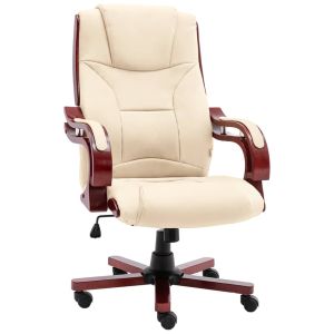 vidaXL silla de oficina de cuero auténtico color crema