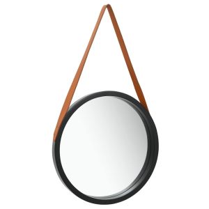 Espejo de pared con correa negro 40 cm