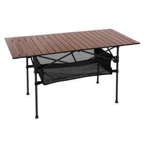 Mesa plegable de camping 118x55x64,5 cm de aluminio marrón