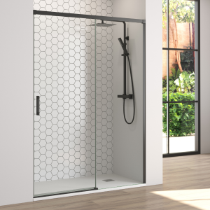 Mampara ducha frontal corredera 200 cm (adaptable 194-200cm) negro mate