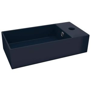 vidaXL lavabo con rebosadero cerámica azul oscuro