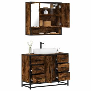 Set de muebles baño 2 pzas madera contrachapada roble ahumado esb5646