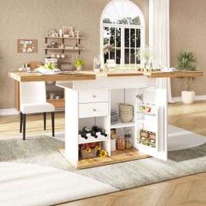 Mesa extensible con almacenaje mdf blanco natural 110-140 cm