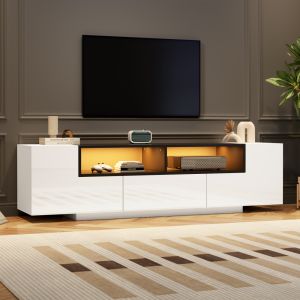 Mueble de tv con LED 2 armarios en l 1 cajón blanco 48x180x40cm