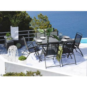 Conjunto de comedor exterior 6 plazas livo metal negro