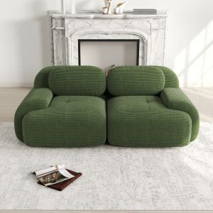 Sofá modular de esquina sin montaje de pana verde con reposabrazos curvos