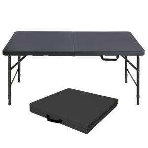 Mesa plegable ajustable multifuncional hierro+plástico negro 58-74x125x61cm